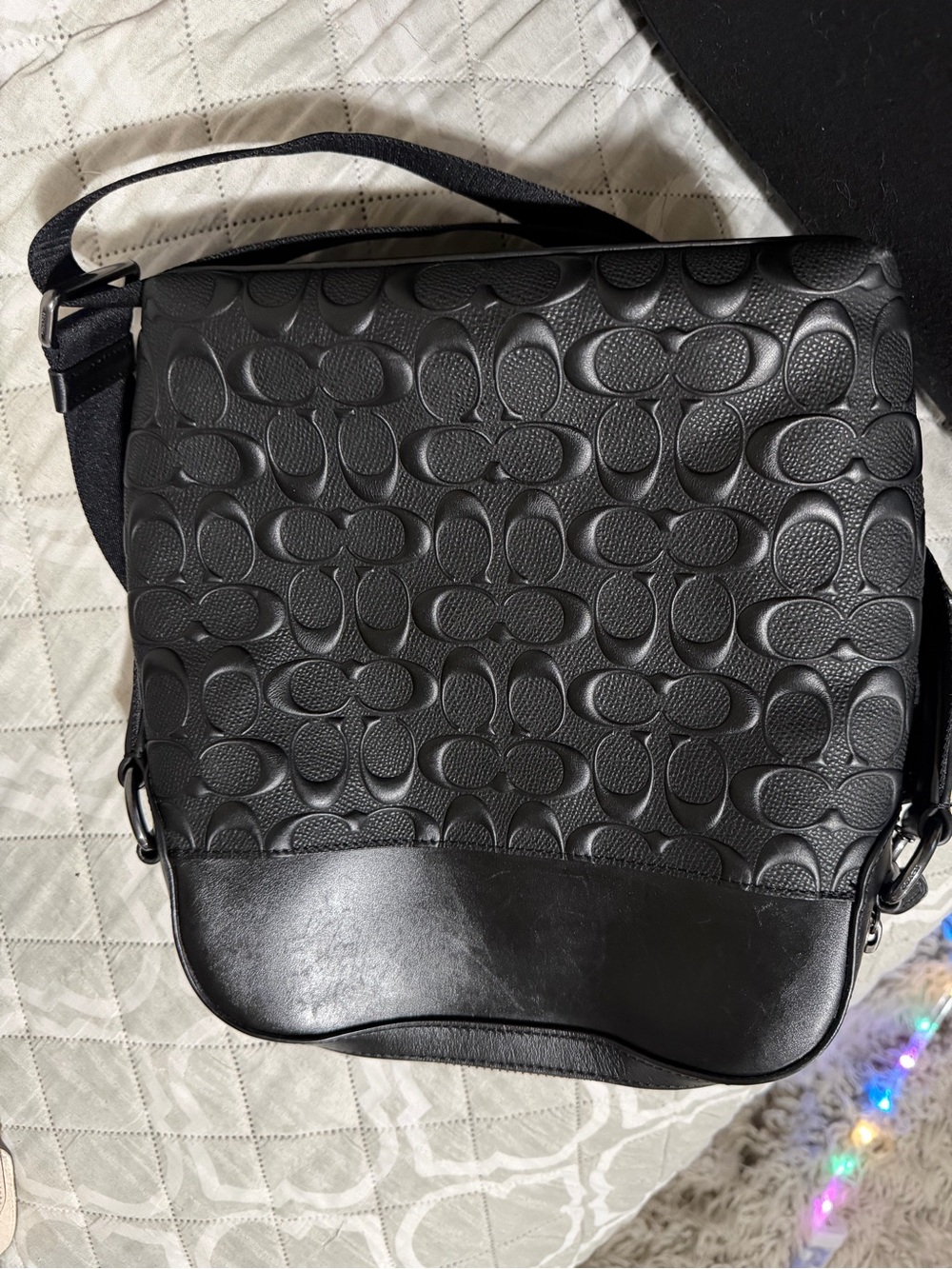 Coach Black Embossed Signature Crossbody Messenger
